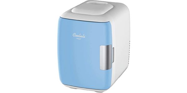 Portable Cooluli Skin Care Mini Fridge for Bedroom, Car, Office Desk, and Dorm Room Blue 4L-6 Can Electric Plug-In Cooler & Warmer for Food, Drinks, Beauty & Makeup - 12v AC-DC & Exclusive USB Option