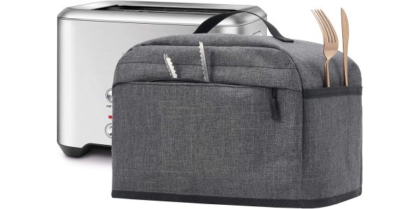 VOSDANS 2 Slice Toaster Cover with Zipper & Open Pockets Kitchen Small Appliance Cover with Handle, Dust and Fingerprint Resistance, Machine Washable, Dark Grey (Patent Design).